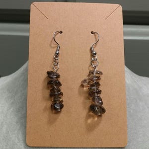 Smoky Quartz Earrings Natural Gemstone Crystal Chip Beaded Surgical Stainless-Steel Hook Dangle Earrings Natural Smoky Quartz Gemstone