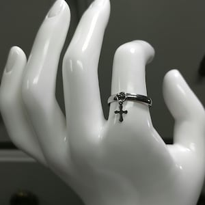Cross Ring Charm Dangle Adjustable Stainless-Steel Ring Cross Charm Ring Cross Dangle Ring Non-tarnish Stainless-Steel Size Adjustable Ring