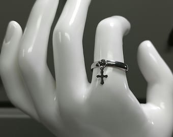 Cross Ring Charm Dangle Adjustable Stainless-Steel Ring Cross Charm Ring Cross Dangle Ring Non-tarnish Stainless-Steel Size Adjustable Ring