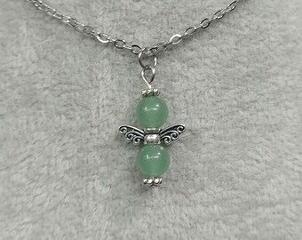 Gemstone Angel Necklace Aventurine Natural Gemstone Nontarnish Stainless-Steel Green Aventurine Angel Charm Necklace Angel Pendant Angel Gem