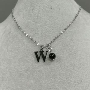 Onyx Gemstone W Necklace Non-tarnish Stainless-Steel Black Letter W Pendant Natural Black Onyx Initial W Necklace Letter W Charm Necklace