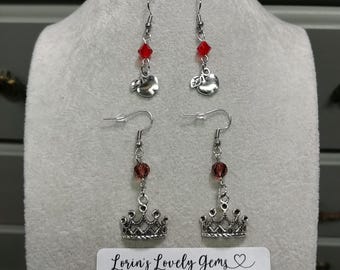 Pendientes de cuento de hadas Pendientes de cristal con forma de manzana y corona Pendientes de acero inoxidable quirúrgico que no se deslustran Pendientes de reina Pendientes de manzana Pendientes de corona
