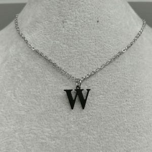 W Necklace Non-tarnish Stainless-Steel Black Letter W Charm Initial W Charm Necklace Letter W Pendant Initial Charm Necklace