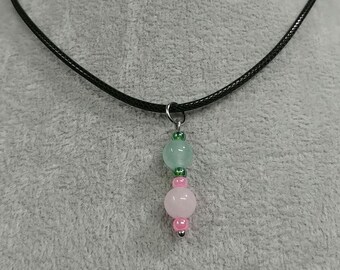 Naszyjnik z kamieni szlachetnych Kwarc różowy Zielony awenturyn Wisiorek Naturalny kamień szlachetny Naszyjnik Wicked Naszyjnik Elphaba Naszyjnik Glinda Czarny naszyjnik sznurkowy
