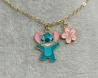 Collar con dije de cadena de acero inoxidable chapada en oro de 18k, colgante de flor, colgante de costura, collar con dije de flor de hibisco.