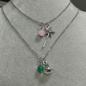 Wicked Necklace Glinda Rose Quartz Wand Necklace Elphaba Aventurine Hat Necklace Natural Gemstone Crystal Charm Stainless-Steel Necklace
