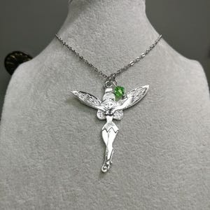Fairy Necklace Czech Crystal Magical Fairy Necklace Stainless-Steel Chain Green Czech Crystal Charm Large Fairy Pendant Necklace