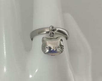 Kitty Ring Kitty Cat Ring Adjustable Non-tarnish Stainless-Steel Ring Kitty Charm Dangle Ring Kitty Cat Charm Ring Size Adjustable Ring