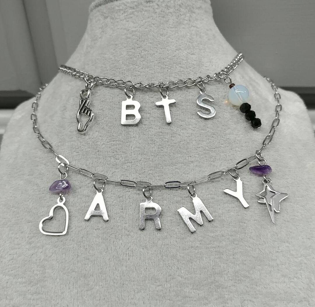 Bts Rhinestone BTS Inspired Charm Necklaces Amethyst ARMY Necklace Opalite Light Stick ...