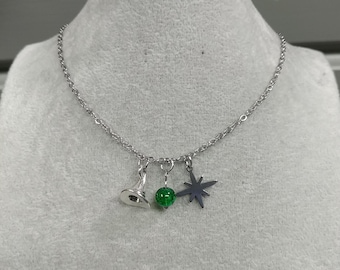 Wicked Necklace Elphaba Hat Necklace Non-tarnish Stainless-Steel Green Crackle Charm Necklace Wicked Charm Necklace Witch Hat Star Pendant