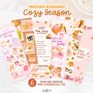 Cozy Bookish Girl Printable Bookmark Set, Coquette Book Lover Gift, Cute Fall Winter Bookmark Bundle