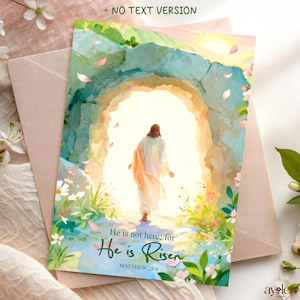 Druk zmartwychwstania Jezusa Chrystusa, obraz z Ewangelii Mateusza 28:6, obraz „On zmartwychwstał”, chrześcijańskie kartki wielkanocne