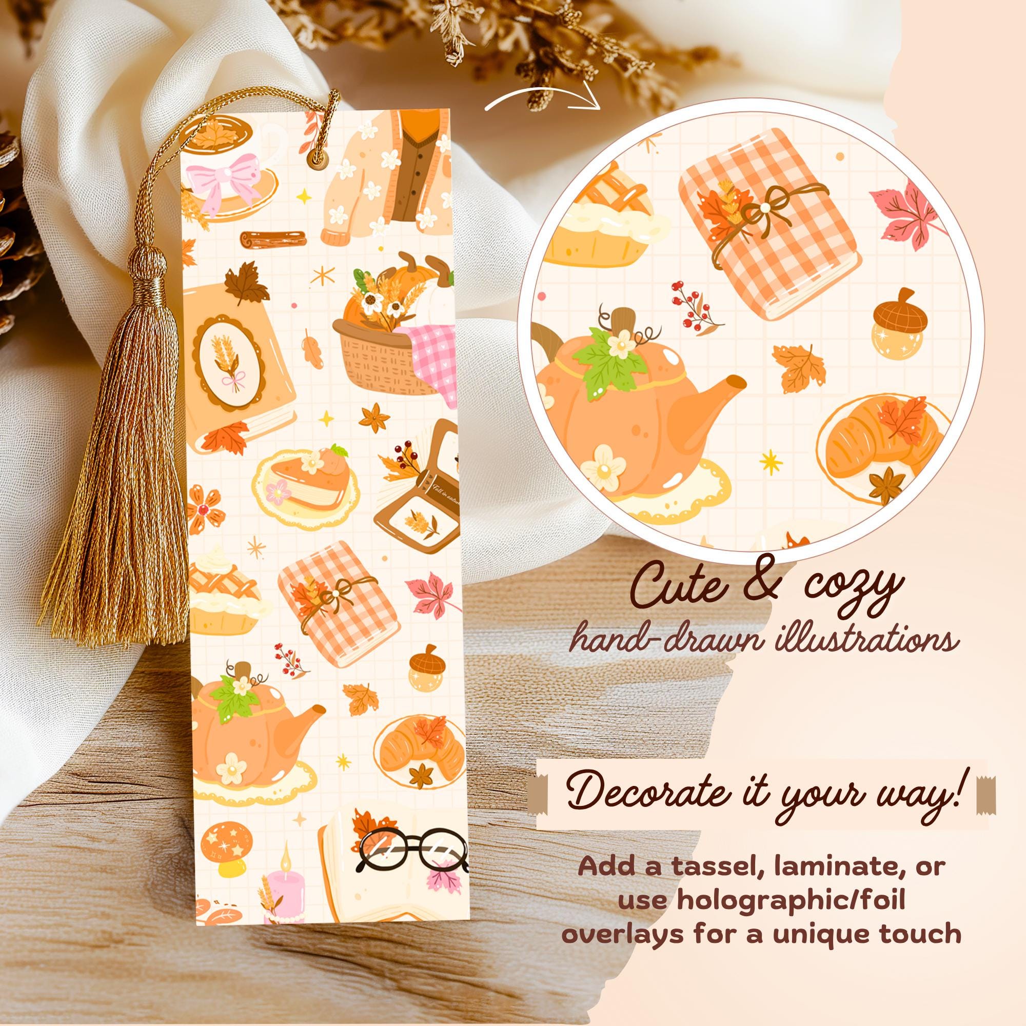 Cozy Autumn Printable Bookmarks, Cottagecore Fall Bookish Reading Gift ...