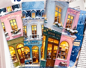 Bundle de marque-pages aquarelle hiver librairie imprimable, cadeau confortable pour les amoureux des livres, journal indésirable de librairie vintage PNG, accessoire de lecture de bibliothèque