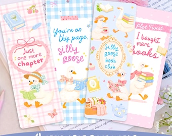 Silly Goose Book Club Printable Bookmark Set, Pastel Coquette Goose Bookmarks, Cottagecore Bookish Gift