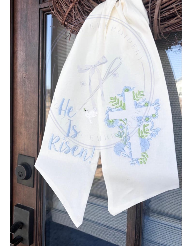 Spring and Easter Wreath Sash/ He Is Risen With Cross Design/Easter Home Decor/Wreath Sash for Spring or Easter image 12