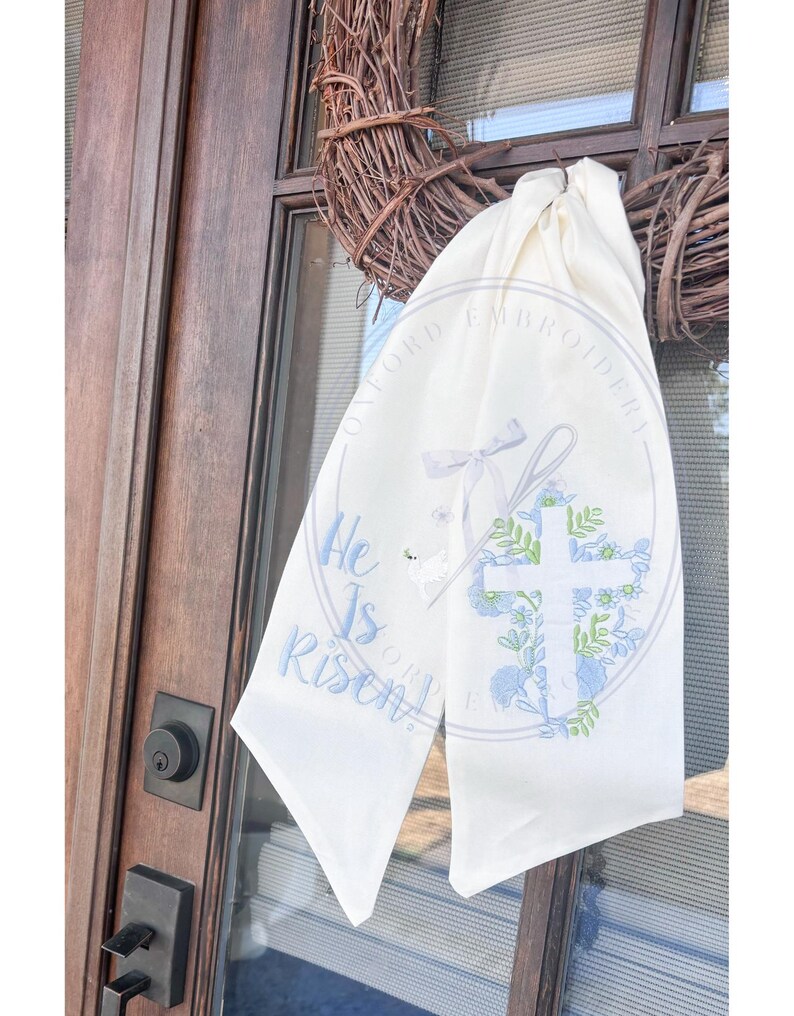 Spring and Easter Wreath Sash/ He Is Risen With Cross Design/Easter Home Decor/Wreath Sash for Spring or Easter image 11