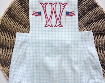 Monogrammed Patriotic Baby Bubble | Gingham Romper, Embroidered Flags