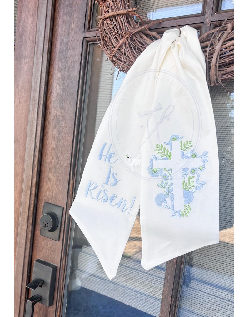 Spring and Easter Wreath Sash/ He Is Risen With Cross Design/Easter Home Decor/Wreath Sash for Spring or Easter image 8