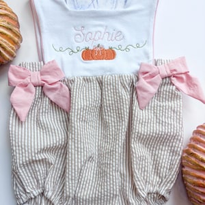 Baby Girl Fall Outfit/Fall Embroidered Baby Bubble Romper/Toddler Girls Pumpkin Outfit/Personalized Bubble Outfit/Thanksgiving Baby Bubble