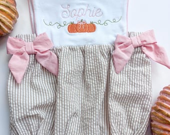 Personalized Baby Girl Pumpkin Romper: Embroidered Fall Outfits