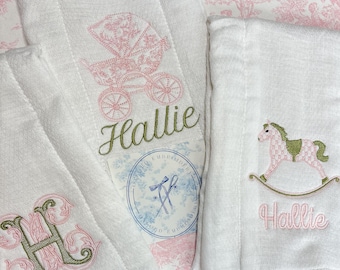 Personalized Embroidered Muslin Burp Cloths, Baby Girl Gift, Shower Gift, Newborn Essentials
