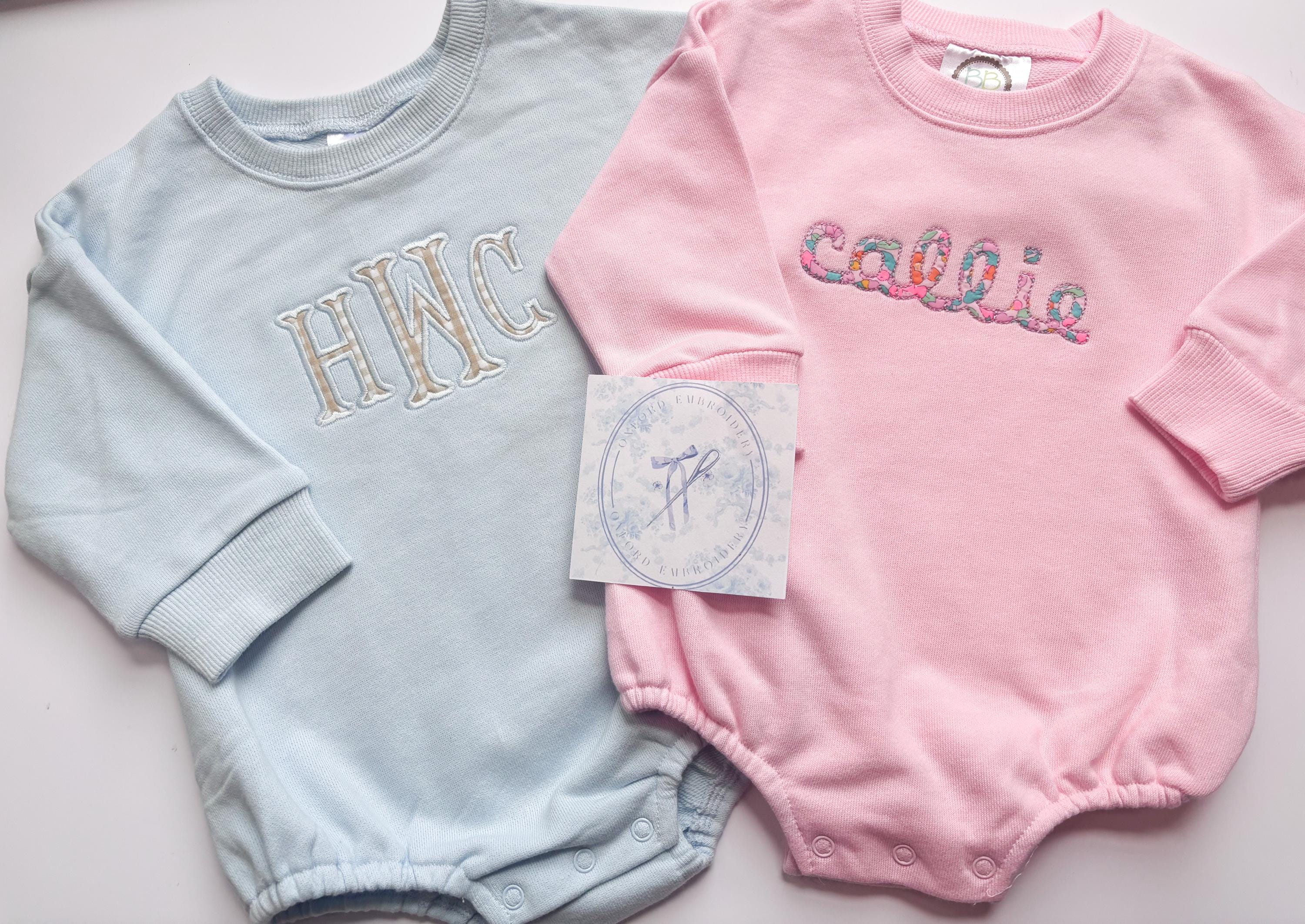 Personalized Appliqué Baby Bubble Romper: Custom Embroidered Cotton