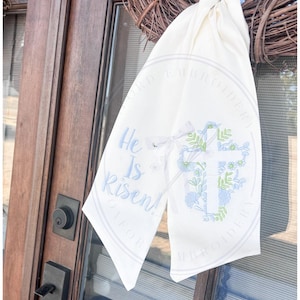 Spring and Easter Wreath Sash/ He Is Risen With Cross Design/Easter Home Decor/Wreath Sash for Spring or Easter image 1