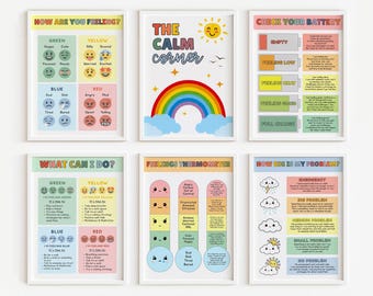 Calm Corner 12PCS Calming Corner Posters Emotions Chart Feelings Wheel ...