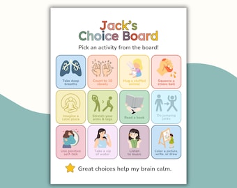 Calm Down Choice Board Printable, Kids Emotional Regulation Tool, SEL Visual Aid, ADHD Calm Corner Poster, ASD Behavior Support Chart