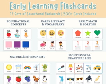 Early Learning Flashcards, Preschool Printable Flashcards, Alphabet Numbers Shapes Colors Emotions Cards Toddler Learning Montessori ABC 123
