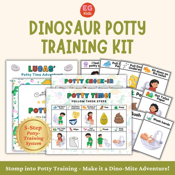 Dinosaur Potty Training Kit Printable, Toddler Potty Reward Chart, Personalized Potty Training Adventure, Kids Potty Tracker Game Board