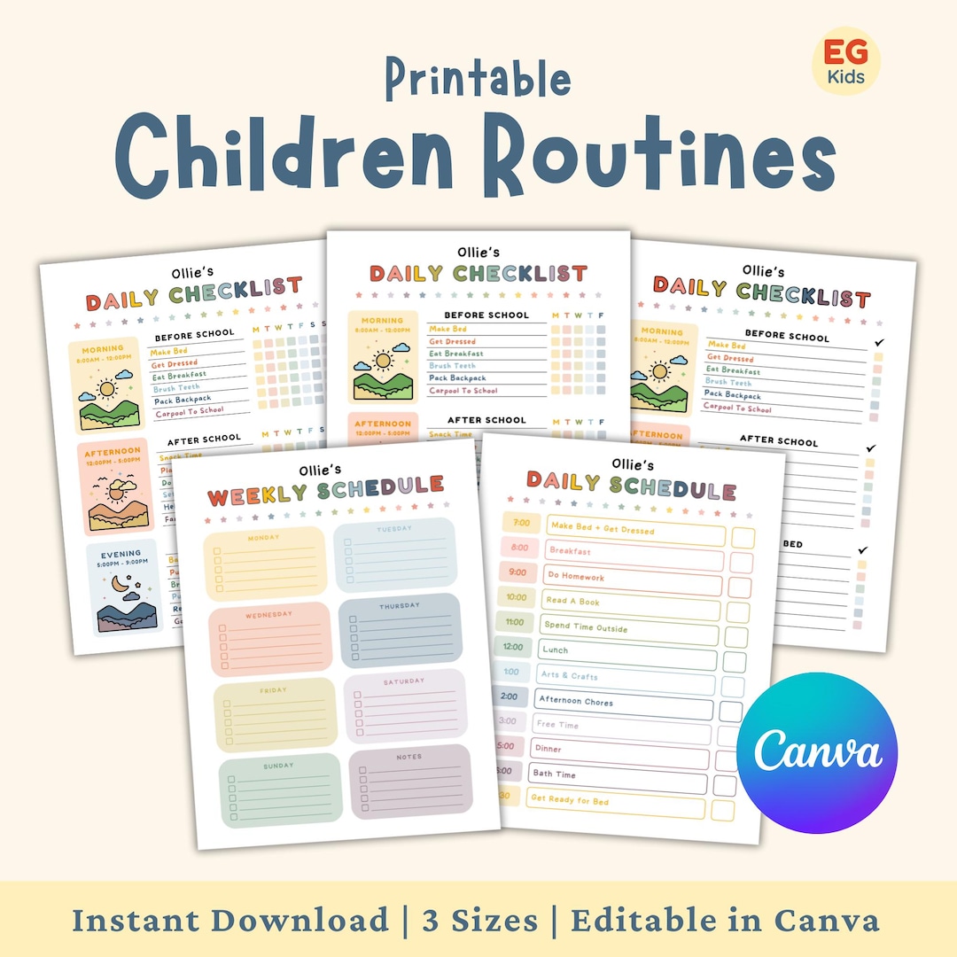 Children Daily Routine Chart Printable, Kids Morning Checklist ...