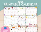 2026 Calendar Printable, Monthly Calendar Editable Template, Family Seasonal Calendar, Cute 2026 Planner, Class School Year Wall Calendar