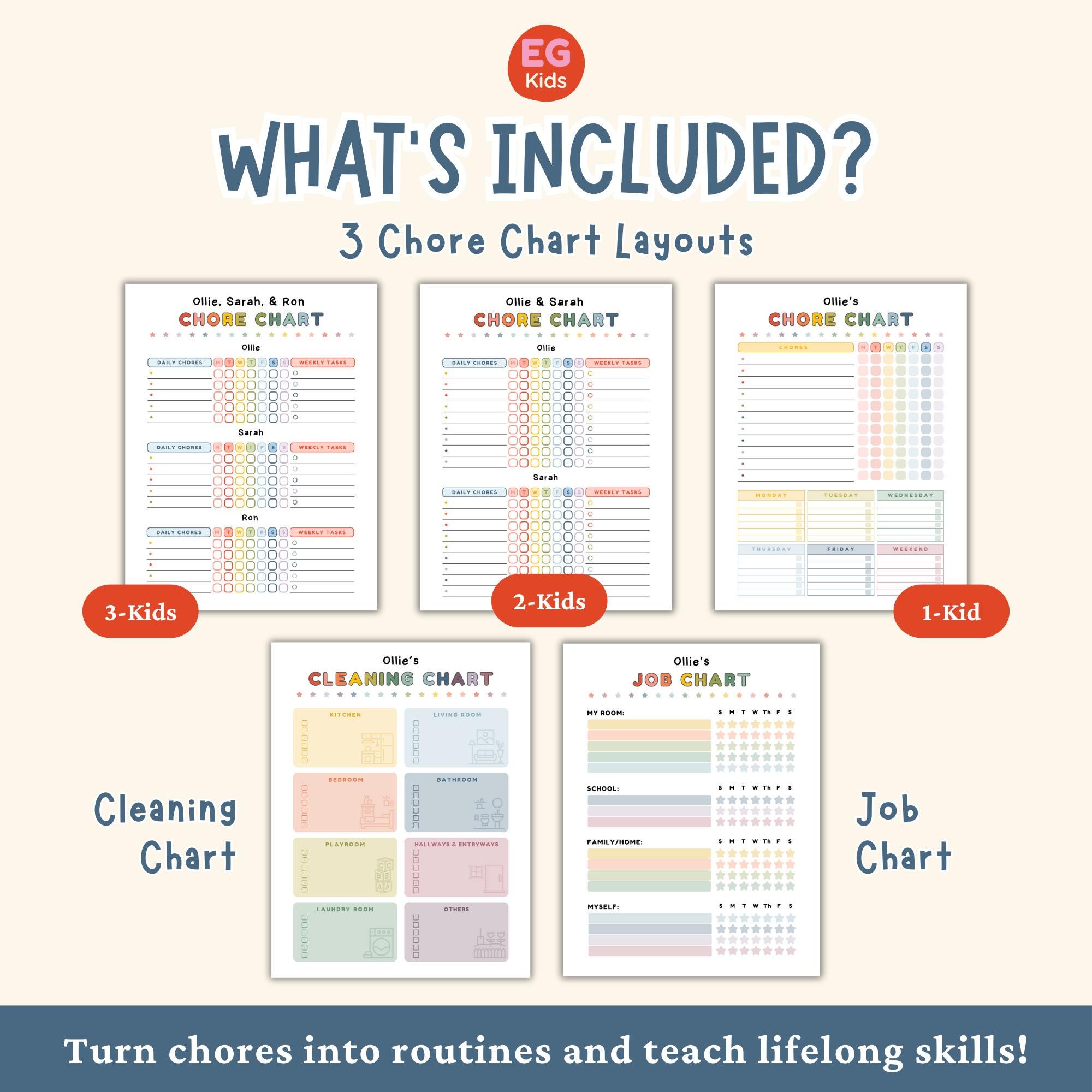 Kids Chore Charts Printable, Family Cleaning Checklists, Children
