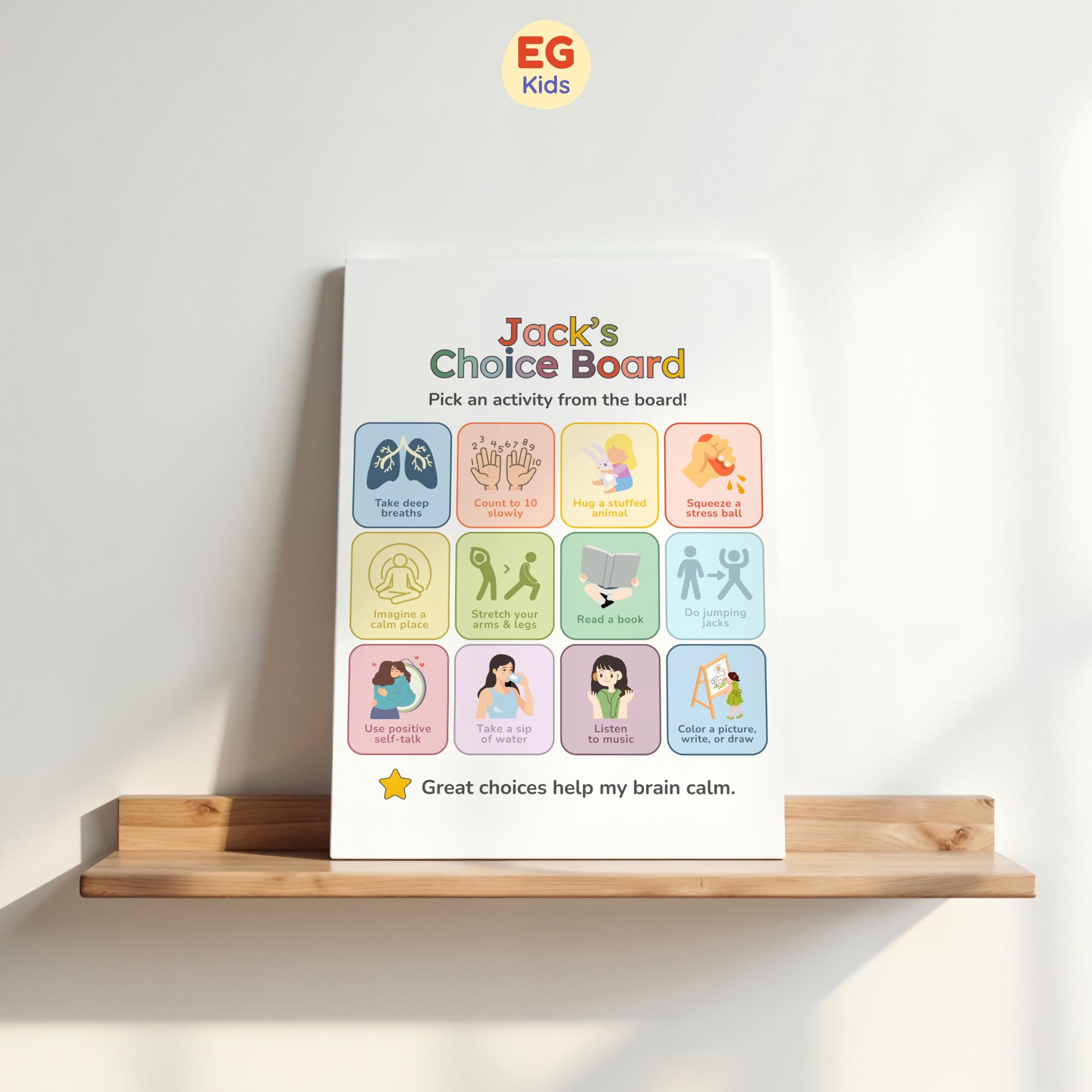 Calm Down Choice Board Printable, Kids Emotional Regulation Tool, SEL ...