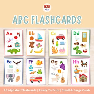 Cartes alphabet avec images, Cartes ABC ABC pour tout-petits, Cartes-lettres visuelles préscolaires, Reconnaissance des lettres préscolaire, Documents à imprimer pour les jeunes apprenants