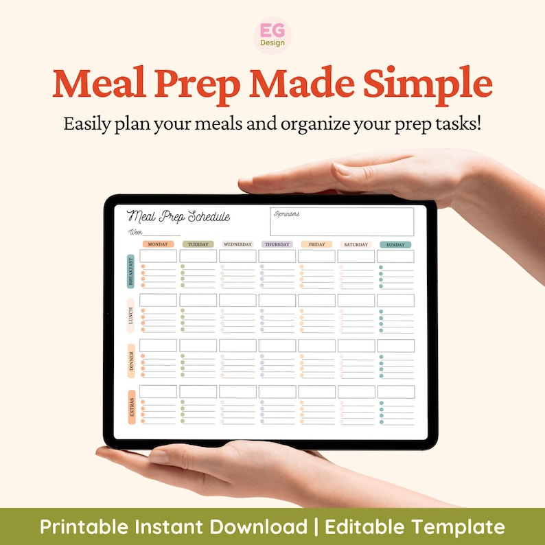 Meal Prep Schedule Template, Weekly Meal Planner Printable, Editable ...
