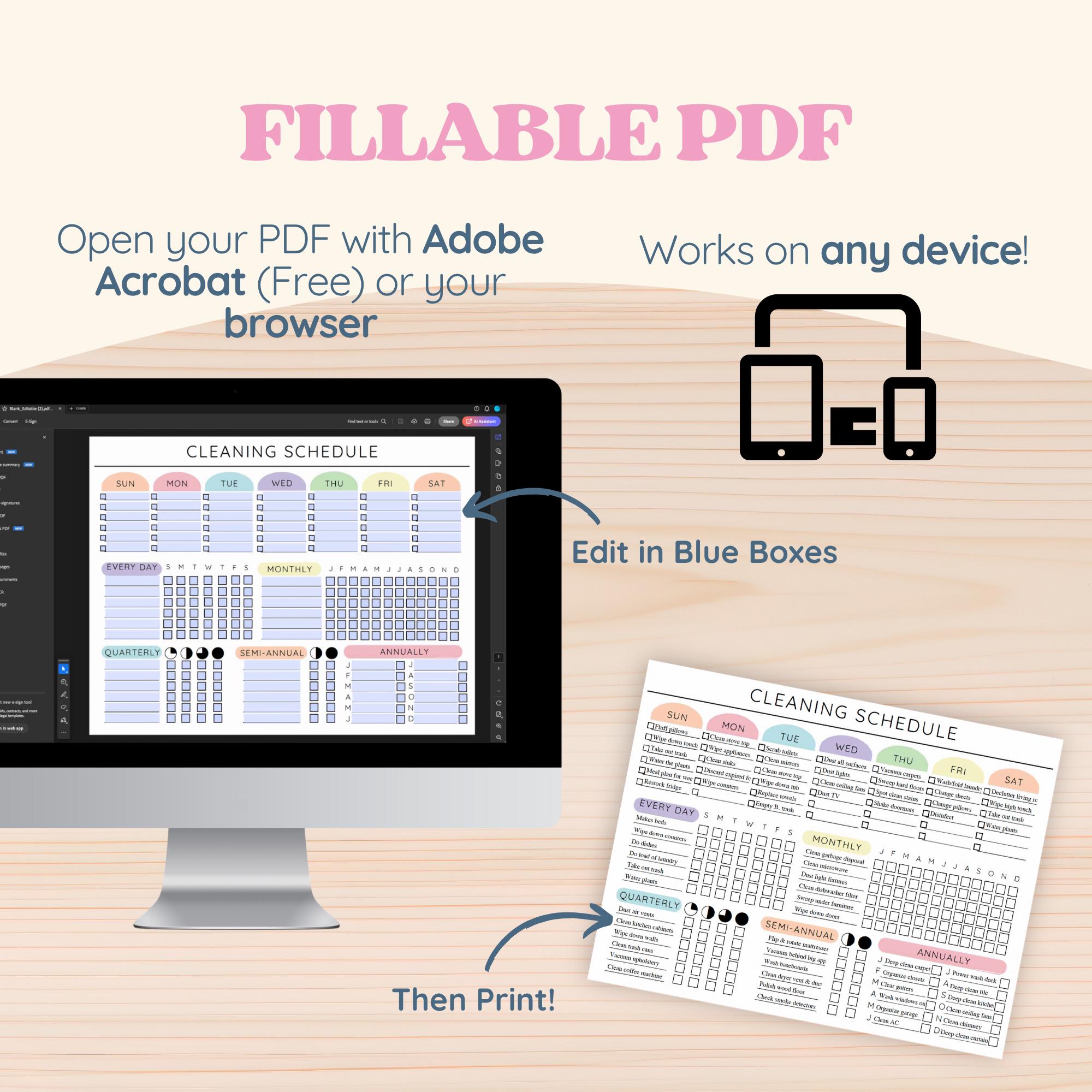 Editable Cleaning Planner, Printable Chore Chart Schedule, Daily Weekly ...
