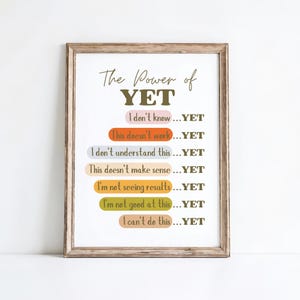 The Power of Yet Motivational Poster, Growth Mindset Mental Health Print, Therapy Artwork Inspirational Office Decor School Counselor Prints