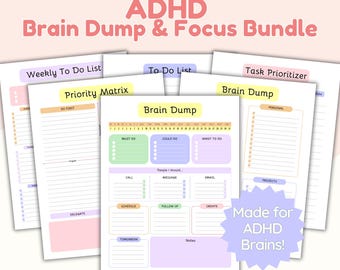 ADHD Brain Dump Bundle, Productivity Focus Planner, Prioritization To Do Lists, Adult Eisenhower Matrix, Student Attention Deficit Templates