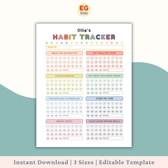 Kids Habit Tracker Template, Printable Routine Chart for Children, Positive Behavior Reward Chart, Parenting Tool, Child Accountability