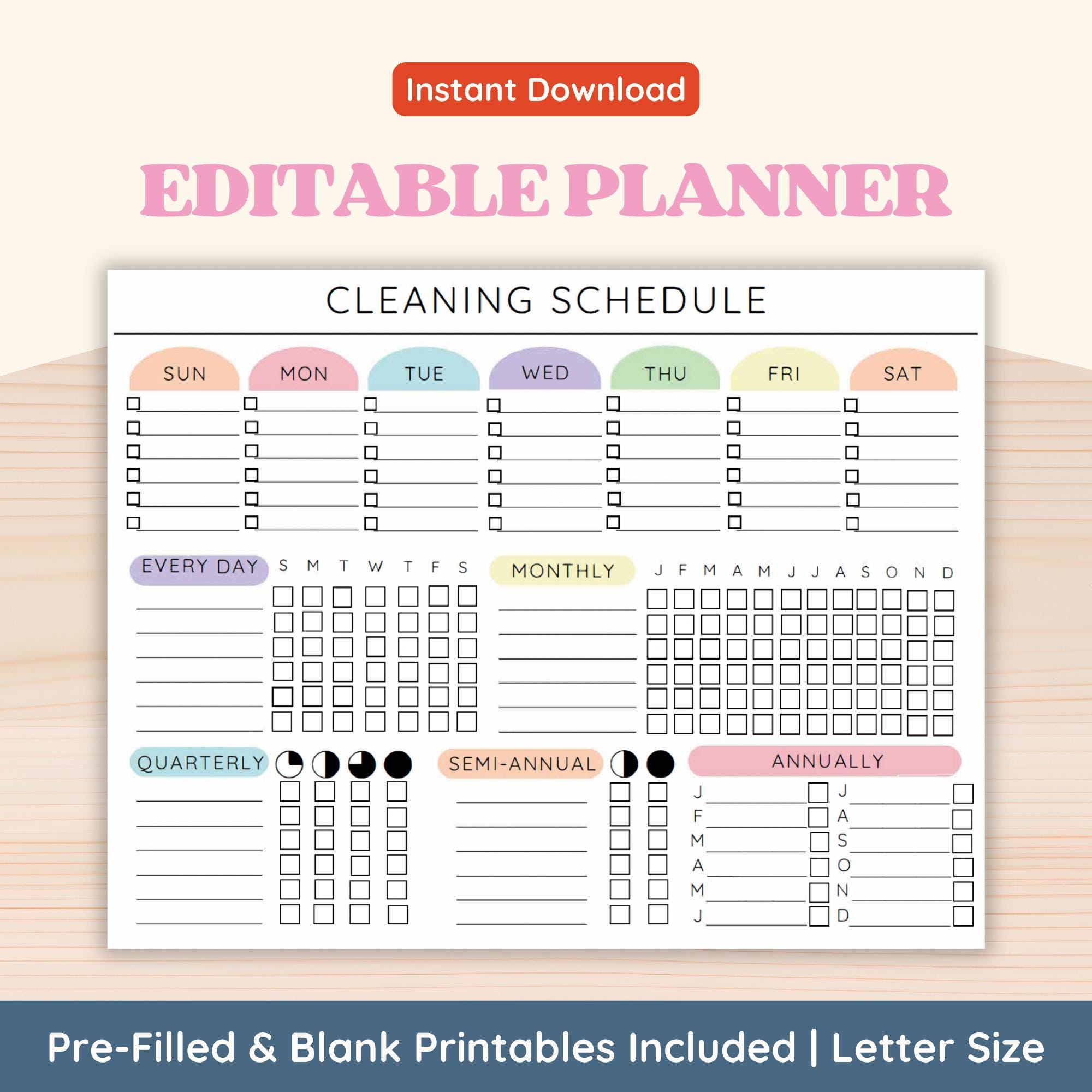 Editable Cleaning Planner, Printable Chore Chart Schedule, Daily Weekly ...
