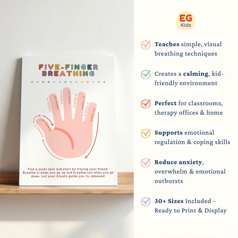 Kids Breathing Posters Set, Printable Calm Down Techniques, Mindfulness ...
