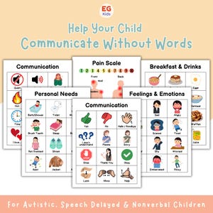 Communication Cards for Nonverbal Kids, Printable Autism Visual Aid Boards, AAC Speech Therapy Tools, Children Emotions & Needs Flashcards