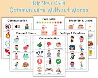 Communication Cards for Nonverbal Kids, Printable Autism Visual Aid Boards, AAC Speech Therapy Tools, Children Emotions & Needs Flashcards