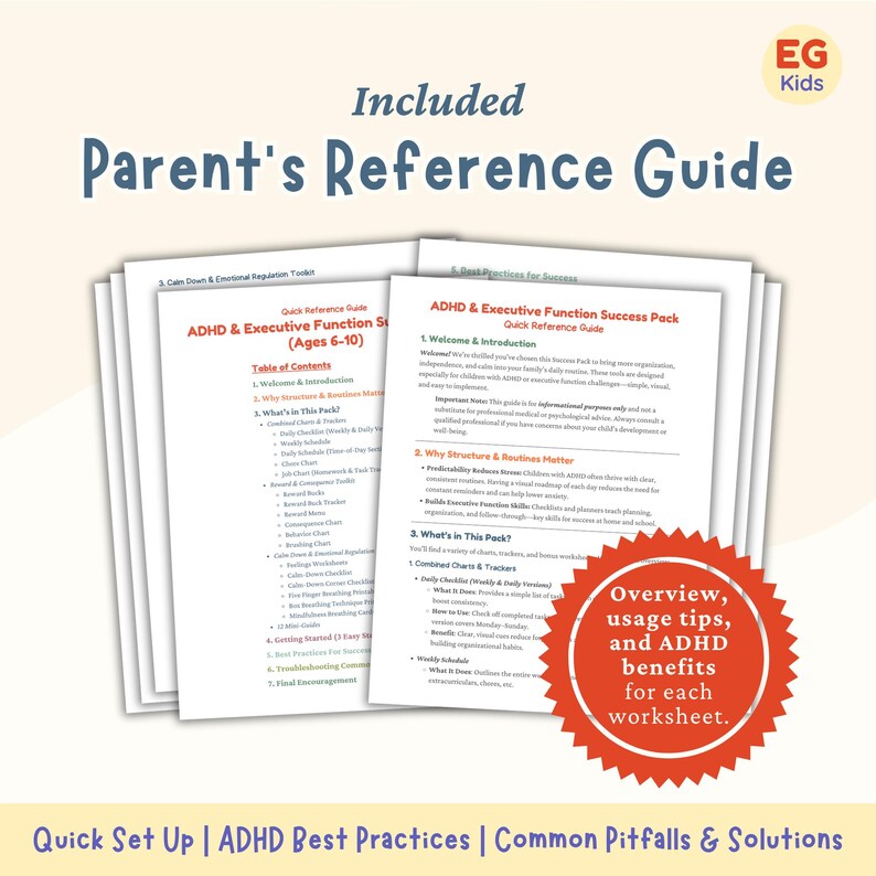 Children ADHD Printables, Kids Executive Function Tools, Behavior ...