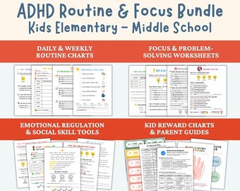 Kids ADHD Printable Toolkit, Child Routine Charts, Good Behavior Rewards Executive Function Homework Focus Help Emotional Regulation Support