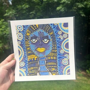 Psychedelic Art Print | Whimsical Girl Blue Yellow Wall Art