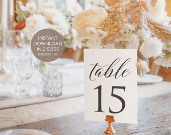 Table Numbers 1-30 - Minimalistic Modern 4x6 and 5x7 Instant Download